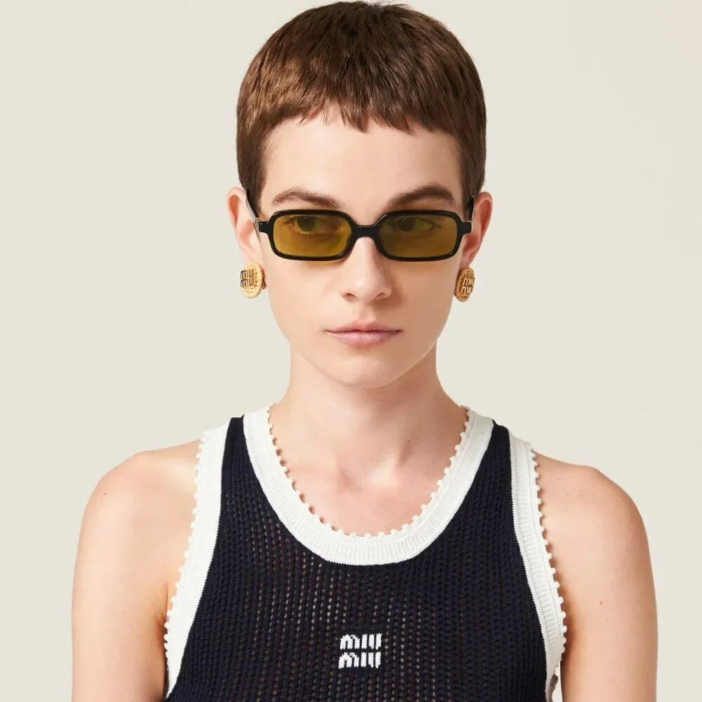 NEW Miu Miu MU11ZSF 16K07O Black Olive Green Rectangle Unisex Sunglasses
